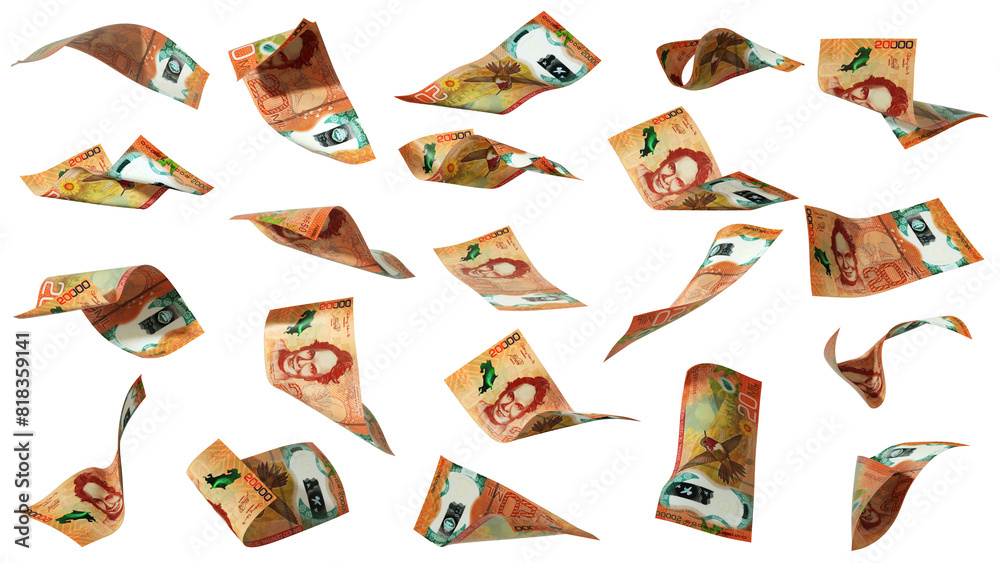 Aufkleber 3D rendering of Set of Costa Rican Colón notes flying in different angles and orientations isolated on transparent background. currency of Costa Rica