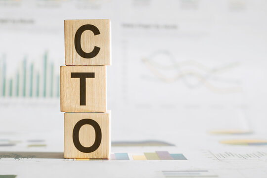 A wooden block with the word CTO engraved on it, symbolizing the position of Chief Technology Officer in a company.