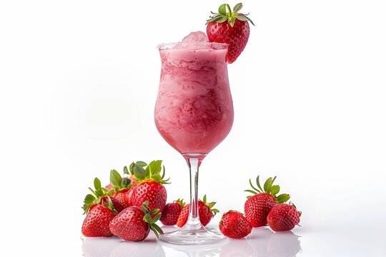 Frose cocktail with a strawberry garnish