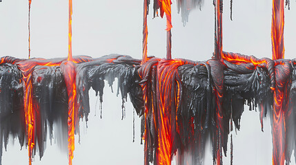 Vivid ribbons of molten lava cascade with primal beauty against a pure, transparent white.  - Seamless tile. Endless and repeat print.