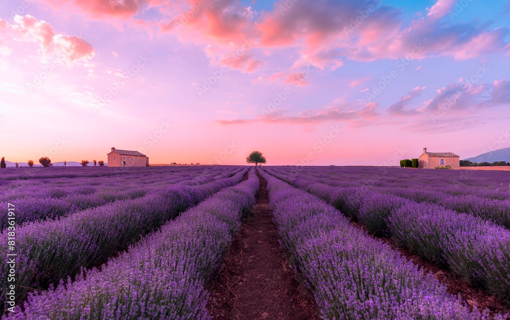 Wall mural lavender field at sunrise