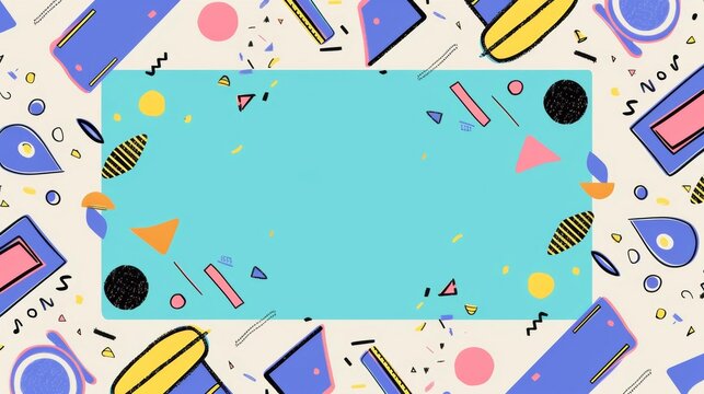 90's Style Bell Tones Design with Saved Copy Space - Make The Party Invites Pop with Colorful Flair! - Memphis pattern background