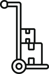 Linear icon of a hand truck with stacked cardboard boxes for logistics and moving concepts