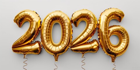 A group of balloons in golden color with the year 2026 written on them