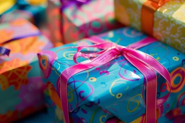 Eye-catching gift boxes with bold patterns and satin ribbons, perfect for any celebration.

