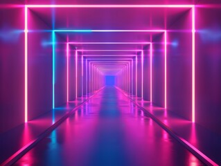 Futuristic tunnel abstract background, Neon futuristic technology background, Modern geometric background. Generative AI illustration