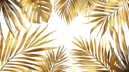 The gold palm leaves and tropical palms make a beautiful background for contemporary botanical...