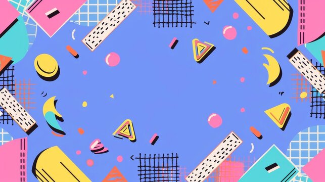 90's Style Bell Tones Design with Saved Copy Space - Make The Party Invites Pop with Colorful Flair! - Memphis pattern background