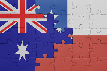 puzzle with the colourful national flag of chile and flag of australia.