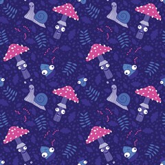 Cartoon autumn seamless mushrooms pattern for wrapping paper and fabrics
