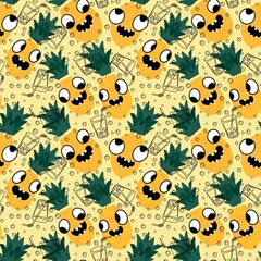 Cartoon summer print seamless pineapple pattern for wrapping paper and fabrics