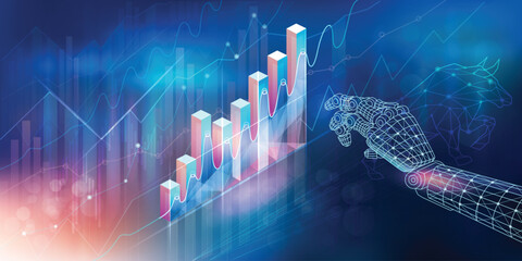 Infographics with the concept of the interaction of AI with the global market