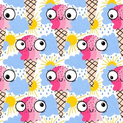 Summer cartoon print seamless ice cream pattern for wrapping paper and fabrics