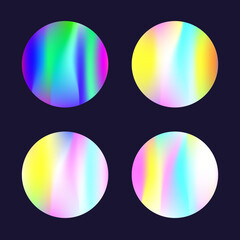 Gradient round set with holographic mesh. Abstract hologram. Futuristic gradient round set. Minimalistic 90s, 80s retro style graphic template for flyer, poster, banner, mobile app.