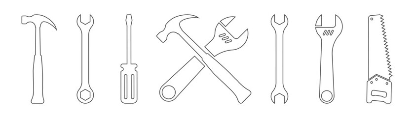 set of tools icons on white background