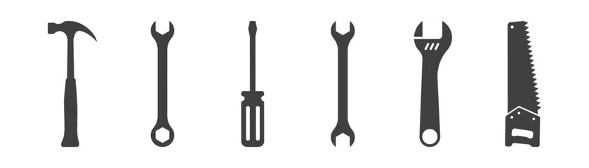 set of tools icons on white background
