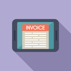 Flat design illustration of a digital invoice on a tablet screen with a trendy shadow