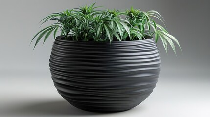 A beautiful green plant in a black pot