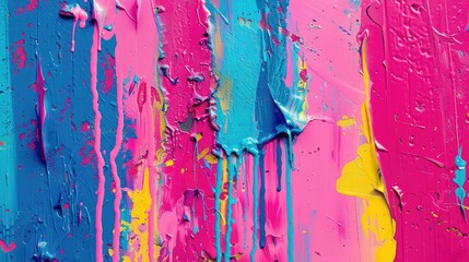 Colorful street art graffiti background. Pink, magenta, blue, yellow colors drips, flows, streaks...