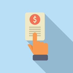 Hand selecting flat design financial document icon for digital touch concept and ecommerce purchase with dollar sign and symbol of wealth management and accounting