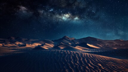 Sand and desert landscape at night under dark sky
