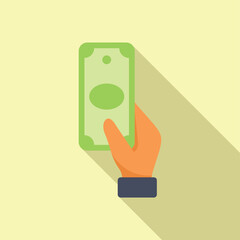 Flat design vector of a hand reaching for a stylized green money bill icon