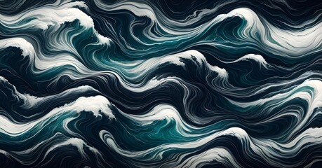 Powerful teal and white waves undulate in a hypnotic rhythm, capturing the untamed spirit of the sea.