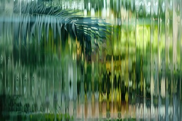 Green palm with reeded glass. White Ribbed Background. Tropical plant background. Refreshing summer illustration. Blurred bokeh lights effect.