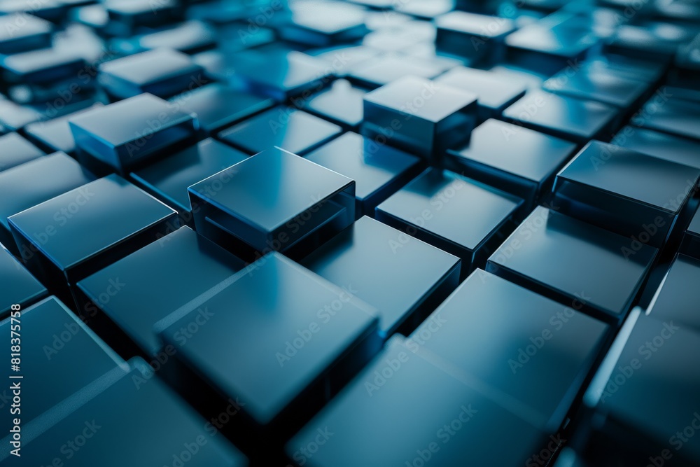Poster an array of large, blue cubes arranged in a repeating pattern creating a modern abstract background