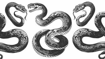 
Coiled Snake sketch. Hand drawn vintage vector illustration for posters, tattoo, clothes 3d avatrs set vector icon, white