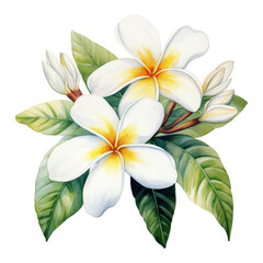 Fototapeta premium Plumeria, Tropical Flower Illustration. Watercolor Style. AI Generated