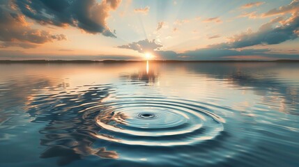  ripple effect on lake water surface, nature background, copy and text space, 16:9