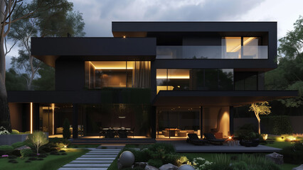 Architectural Brilliance: Black House Under Starry Sky