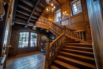 wooden staircase leading up to another floor