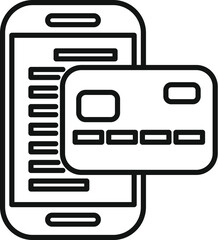 Modern vector illustration of mobile payment icon on a smartphone for secure online transactions and digital banking in monochrome line art design