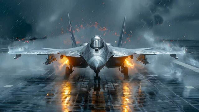 a military fighter jet flying over the clouds at sunset