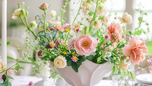 Spring flowers in vintage vase, beautiful floral arrangement, home decor, wedding and florist design idea