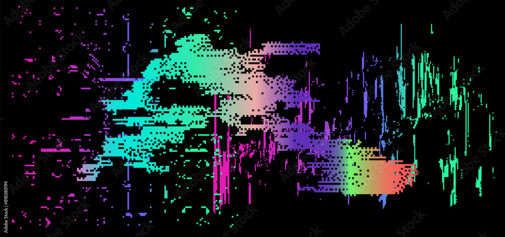 Aufkleber Glitched background with holographic random pixel noise. Conceptual illustration of a technological bug and a error in the system.