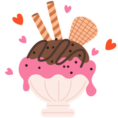 Fresh ice cream. Fresh and bright illustration with ice cream. Melting ice cream balls