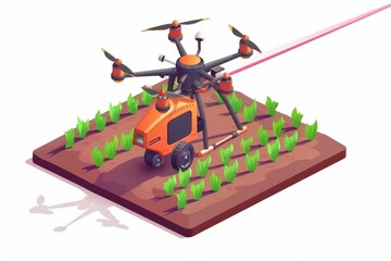 Naklejka premium Drone technology in agricultural fields advances through sensoric innovations, supporting ecological farming in desert environments