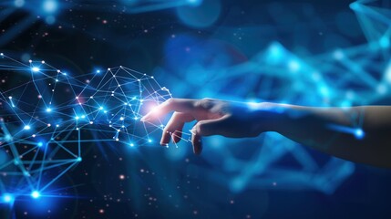 hand touching abstract network ,Global network connection concept, abstract concept