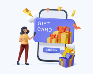 Digital gift card abstract concept 3D vector illustration. Mobile store app, digital gift idea buying certificate online