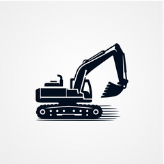 excavator silhouette, vector design logo concept
