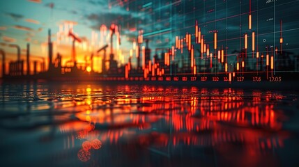 A beautiful sunset over an oil field