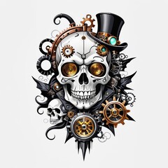 Steampunk Skull with Top Hat and Gears