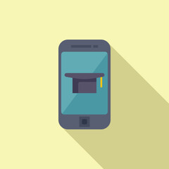 Modern online education concept illustration with smartphone, graduation cap, and digital flat design. Virtual classroom technology app for distant learning and higher education