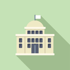 Minimalist vector illustration of a classic government building with a dome and flag