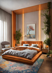 Decor for a niche in the wall above the head of the bed in modern style