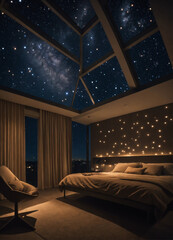 Male black middle age sleeping calmy in a low luminosity modern room