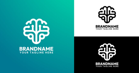 Aqua and Black Neural Network Tech Brain Logo Template